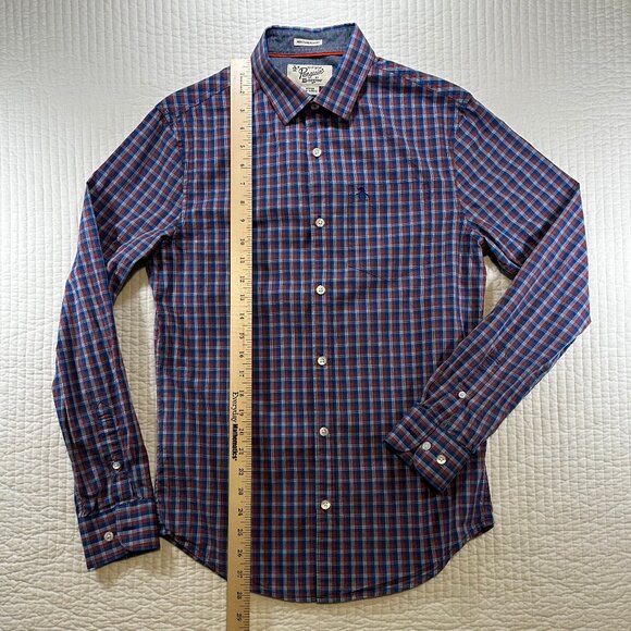Original Penguin Blue Red Plaid Button Down Heritage Slim Fit Shirt Mens Size S - Picture 8 of 10